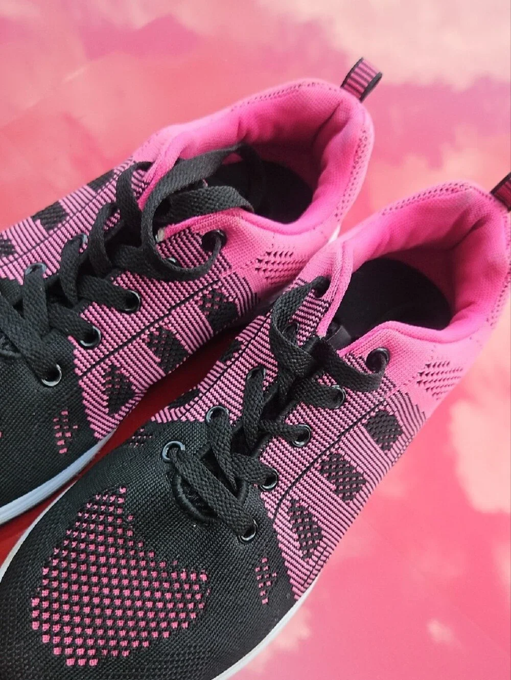 Women's Pink & Black Knit Athletic Sneakers
